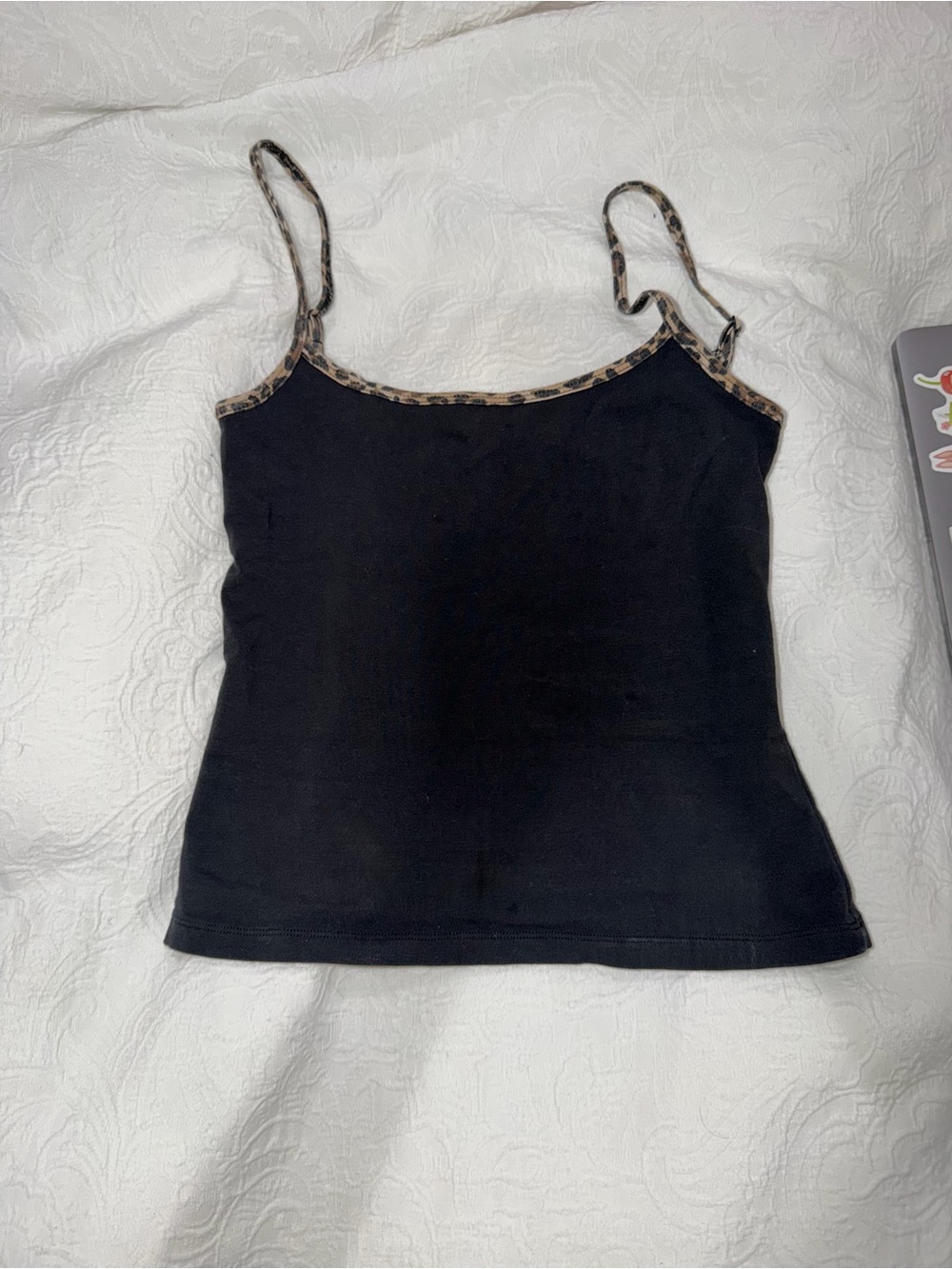 Brandy Melville Black Spaghetti Tank with Leopard Trim